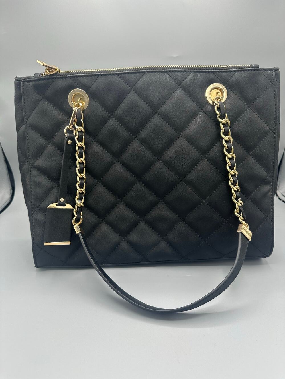 ✨ Madison West Black Quilted Chain Shoulder Bag (13” x 10.5”) - EUC ✨
